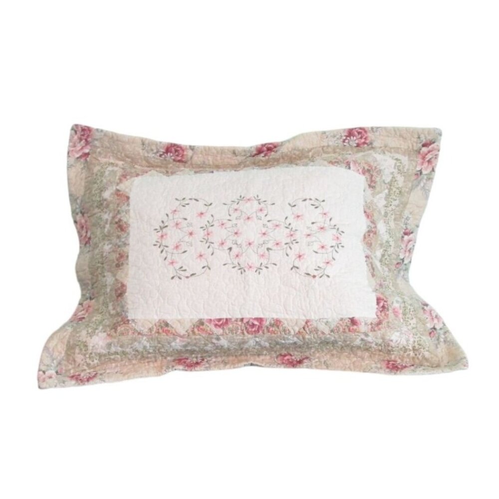JCP Home Floral Quilted Pillow Sham Cotton Vintage Cottage Chic Decor